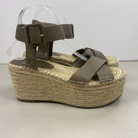 Marc Fisher Sandals 9 Platform Espadrille Brown Leather Ankle Strap Boho Randall - Picture 2 of 12